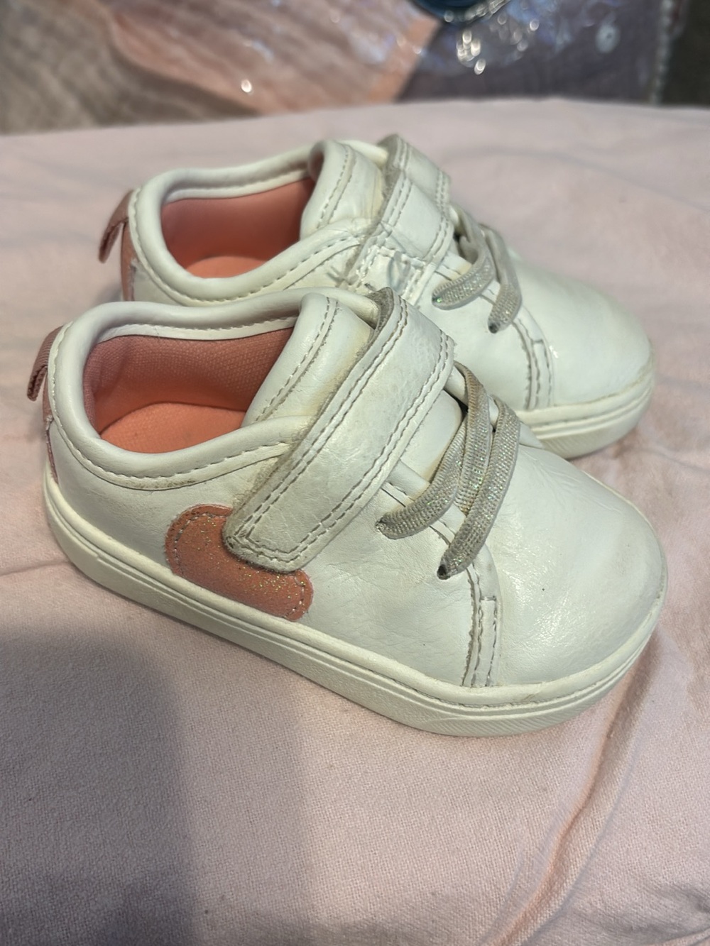 Carter's White and Pink Toddler Sneakers with Hook-and-Loop Strap
